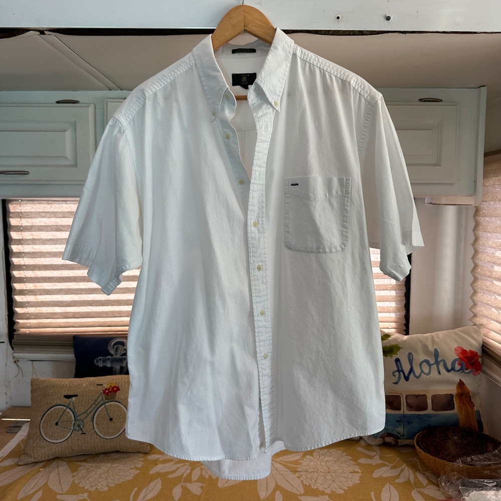 Club Room Mens Short Sleeve Button Down Shirt White 100% Cotton Large Casual
